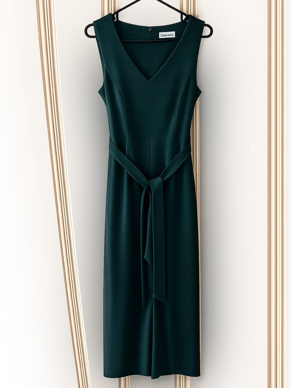 Club Monaco Deep Teal V-Neck Midi Dress with Self-Tie Belt